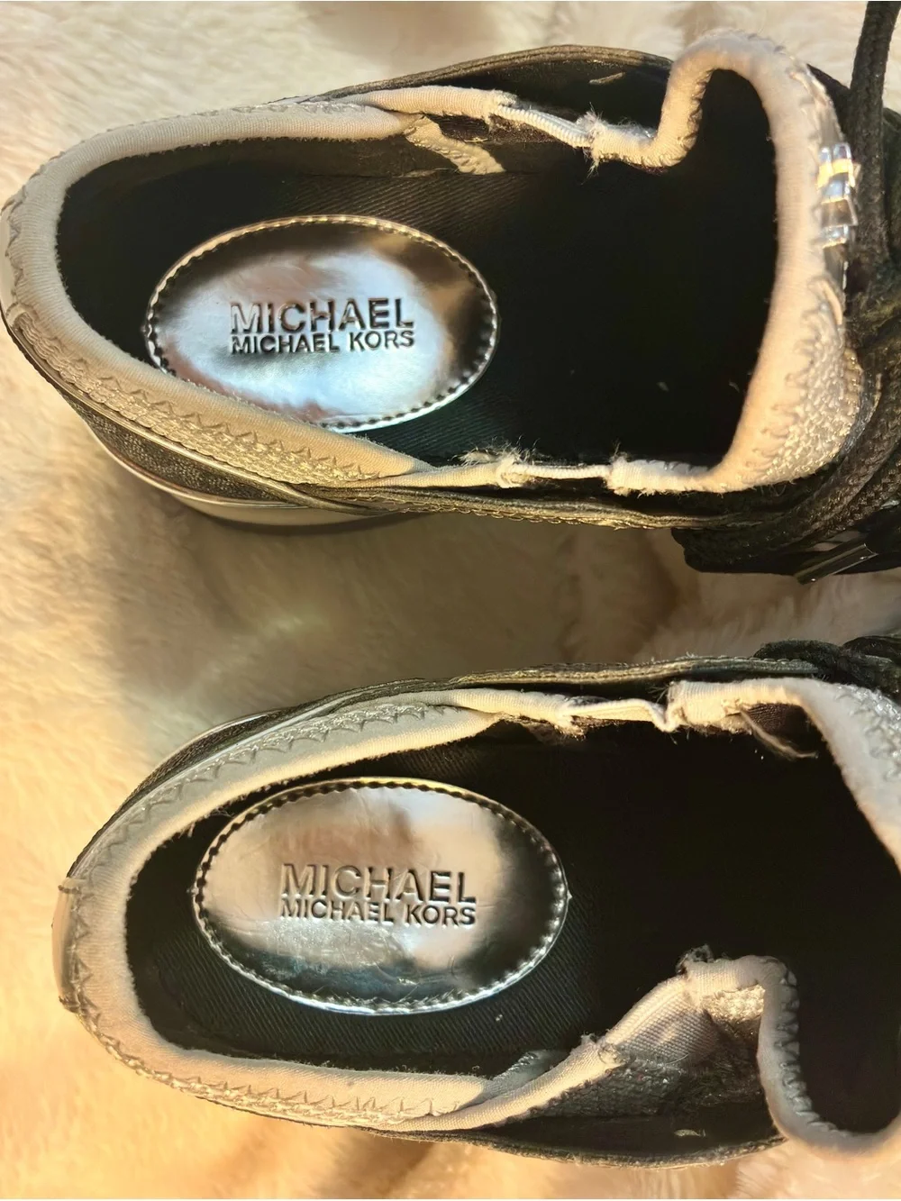 Michael Kors Liv Glitter Mesh Wedge Trainers - Size 6